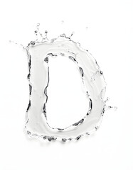 "A watery letter D splashing gracefully against a clean white backdrop", dinamic scene. with white shades