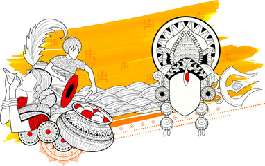 Goddess Durga in Happy Durga Puja Subh Navratri Indian religious header banner background