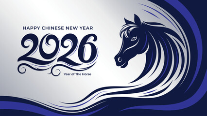 Chinese New Year &ndash; Year of the Horse 2026 with monochromatic color scheme. Translation : Horse