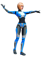 3D Rendering Female Robot on White