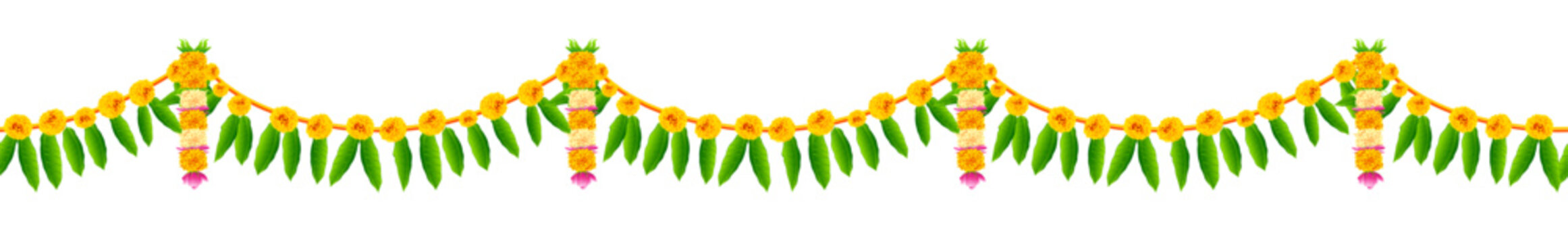illustration of Flower garland decoration toran for Happy Diwali, Dussehra Indian Holiday festival background template for banner