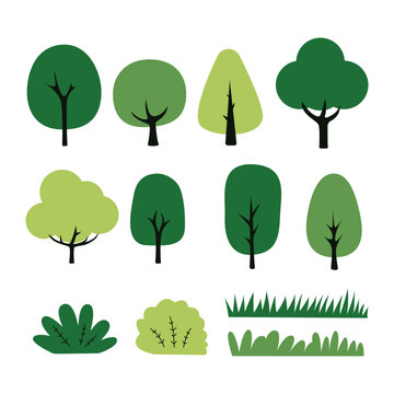 Collection of trees. tree set isolated on white background. vector illustration.