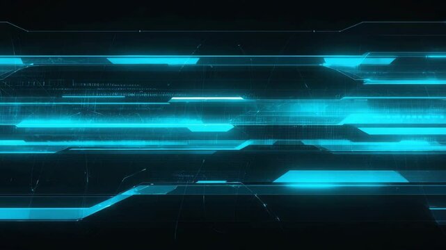 futuristic blue light lines moving fast in digital tunnel style background, speed and data stream animation in cyber space