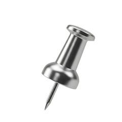 Silver Metal Thumbtack on Transparent Background
