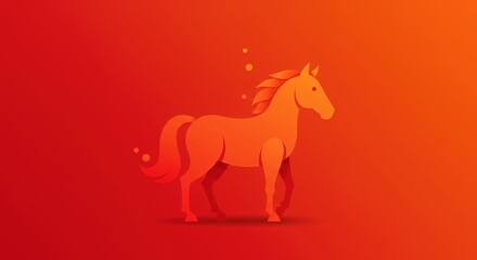 Cartoon red horse with yellow saddle against blue background  