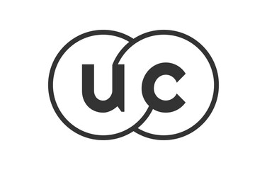 UC business company emblem with outline rounds and letters u c. Logo template of two merged circles for brand identity, logotype. Vector Infinity symbol