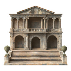 3D front view illustration of a Palace of Charles V Spain monument isolated on a white transparent background
