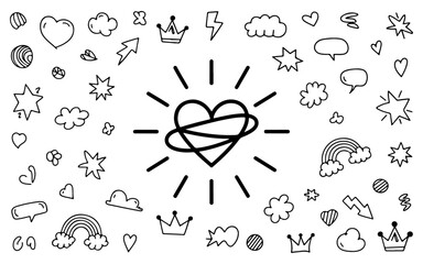 Obraz premium Creative pen stroke arrow and heart icon illustration