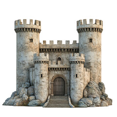 3D front view illustration of a Tarifa Castle Spain monument isolated on a white transparent background