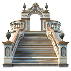 3D front view illustration of a Spanish Steps of Madrid Spain monument isolated on a white transparent background