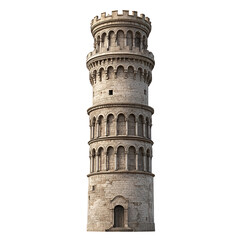 3D front view illustration of a The Leaning Tower of Zaragoza Spain monument isolated on a white transparent background
