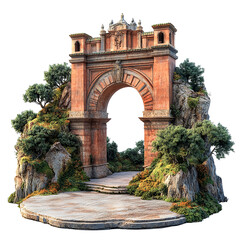 3D front view illustration of a The Bullring of Ronda Spain monument isolated on a white transparent background