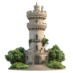 3D front view illustration of a Torre de Collserola Spain monument isolated on a white transparent background