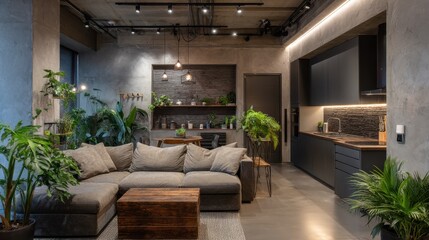 Open-concept living area with a modern kitchen design.