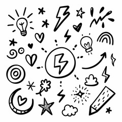 Minimal Doodle Design Set – Vector Symbols in Ink on White Background