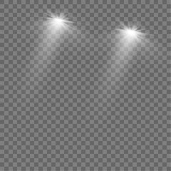 Cars light effect. White glow car headlight bright beams ray isolated on transparent background  © A_stock