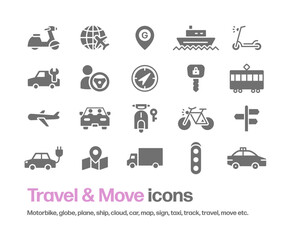 バイク,飛行機,船,旅行,移動,乗り物等のアイコンセット