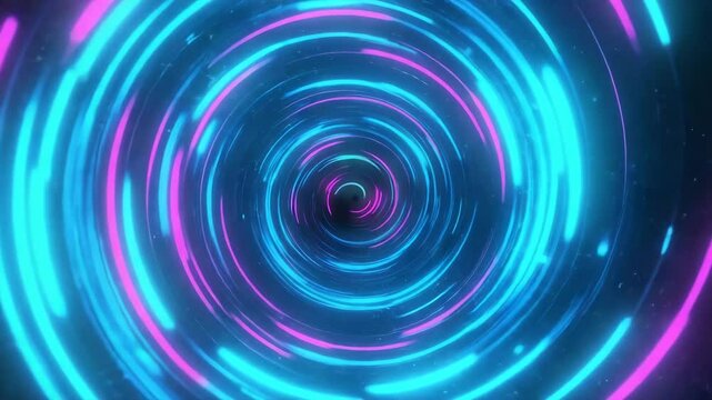 abstract blue and pink rotating circular tunnel with glowing lights, seamless loop for futuristic tech and sci-fi visuals
