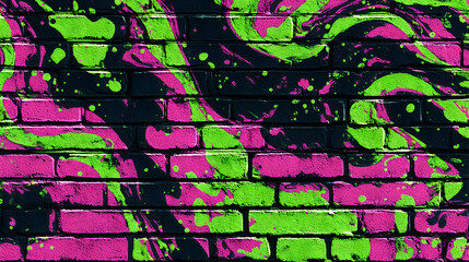 Fototapeta premium of neon green and pink paint swirling across a textured wall