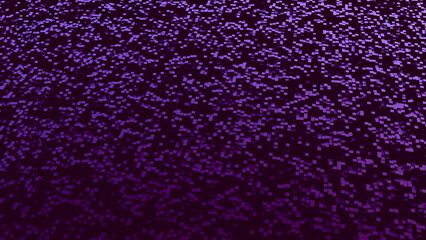 Randomized purple squares form an abstract pattern across the image, creating a dynamic design with varying shades of violet and black, resembling digital noise or static