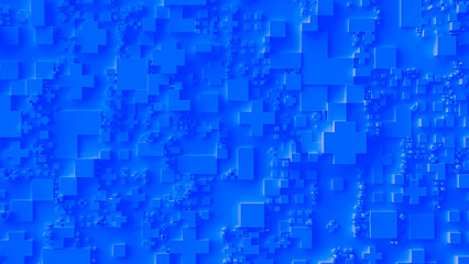 Blue abstract digital landscape featuring numerous overlapping squares and rectangles in varying sizes, creating a geometric layered pattern with a sense of depth and complexity