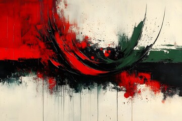 abstract art with red black green colors, symbolic of freedom and unity
