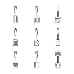 Cooking Spatula Icon Collection. Simple Line Art Illustration of Various Kitchen Utensils
