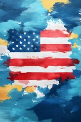 watercolor style typography of freedom with brushstroke usa flag behind