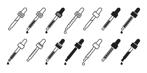 Dropper icon set. Tincture picker icon collection set