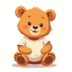 Obraz premium Adorable teddy bear wearing a plain t-shirt. This cute brown bear cub is sitting and smiling. Perfect image for children's book illustration or greeting card design.