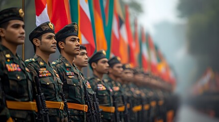 independence day celebration with military parade and flags, respectful atmosphere