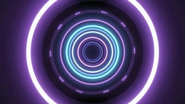 purple glowing neon tunnel spinning forward in circular motion, seamless digital loop with abstract sci-fi motion and energy