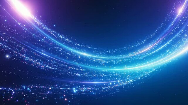 flowing star particle trail moving through dark blue background, smooth animated motion for cosmic and outer space themed designs