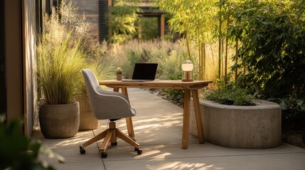 Fototapeta premium Outdoor workspace with natural elements.