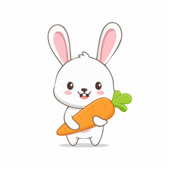 Kawaii Bunny Rabbit Holding a Carrot with Big Ears and Pink Cheeks