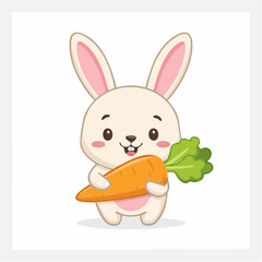 Kawaii Bunny Rabbit Holding a Carrot with Big Ears and Pink Cheeks