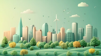 vector infographic showing sustainable lifestyle, recycling, renewable energy, tree planting, water saving, flat design, pastel color palette