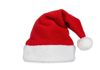 Classic santa hat with white trim and pompom on a white background