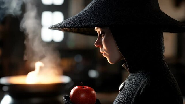 A captivating scene featuring a mysterious figure with a hat, preparing a potion in a dark ambiance. The atmosphere is filled with intrigue and magical elements.
