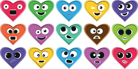 Fototapeta premium Cute Funny Cartoon Owl and Monster Character Set – Colorful Vector Icons of Smiling Faces, Happy Animals, Fun Birds, Emoticons, and Love Symbols – Adorable Smile Expressions for Illustration Design