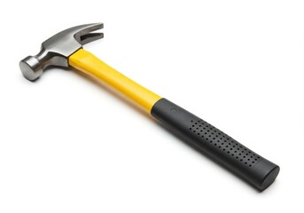 Hammer with yellow handle isolated on white background, tool for construction