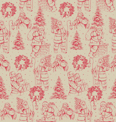 Seamless Vintage Christmas Santa Claus Pattern For Gift Wrap And Fabric Print