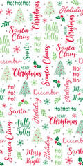 Seamless Christmas Text And Icons For Gift Wrap And Fabric Print