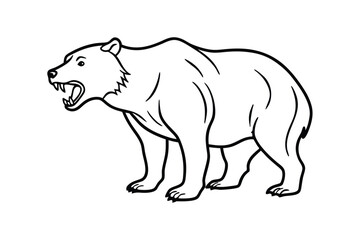 Line art illustration of an aggressive bear standing on hind legs with open mouth.eps