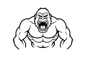 Fototapeta premium Line art illustration of an angry gorilla.eps