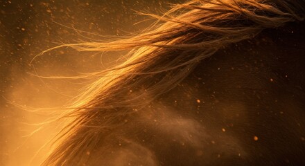 Close-up of golden hair strands illuminated by warm light  