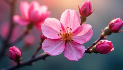 Fototapeta premium Close-up of blossoming flowers, radiant hues, flowing petals , background, growth, bright