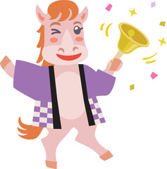 Fototapeta premium セールでハンドベルを持つ午年のかわいい馬