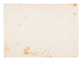 Vintage stained blank paper texture with scalloped edges isolated on white background