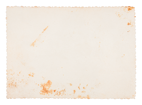 Vintage stained blank paper texture with scalloped edges isolated on white background